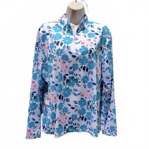 GOTTEX Long Sleeve Floral 1/4 Zip Mockneck Golf Tennis Outdoor Sun Shirt | Sz XL